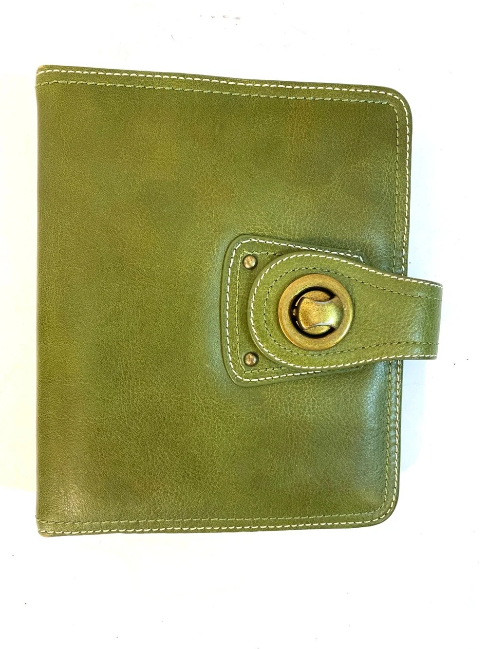 FRANKLIN COVEY Green Leather Compact Binder Turn Lock Closure